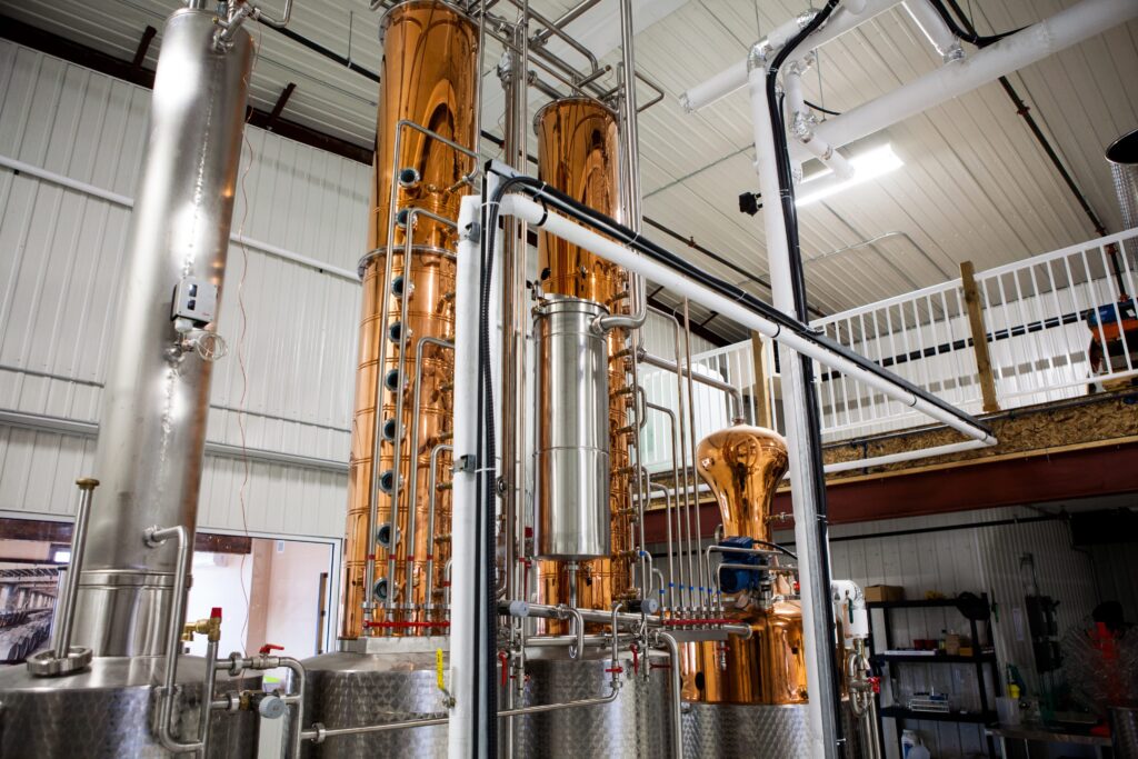 distilling equipment in a facility 