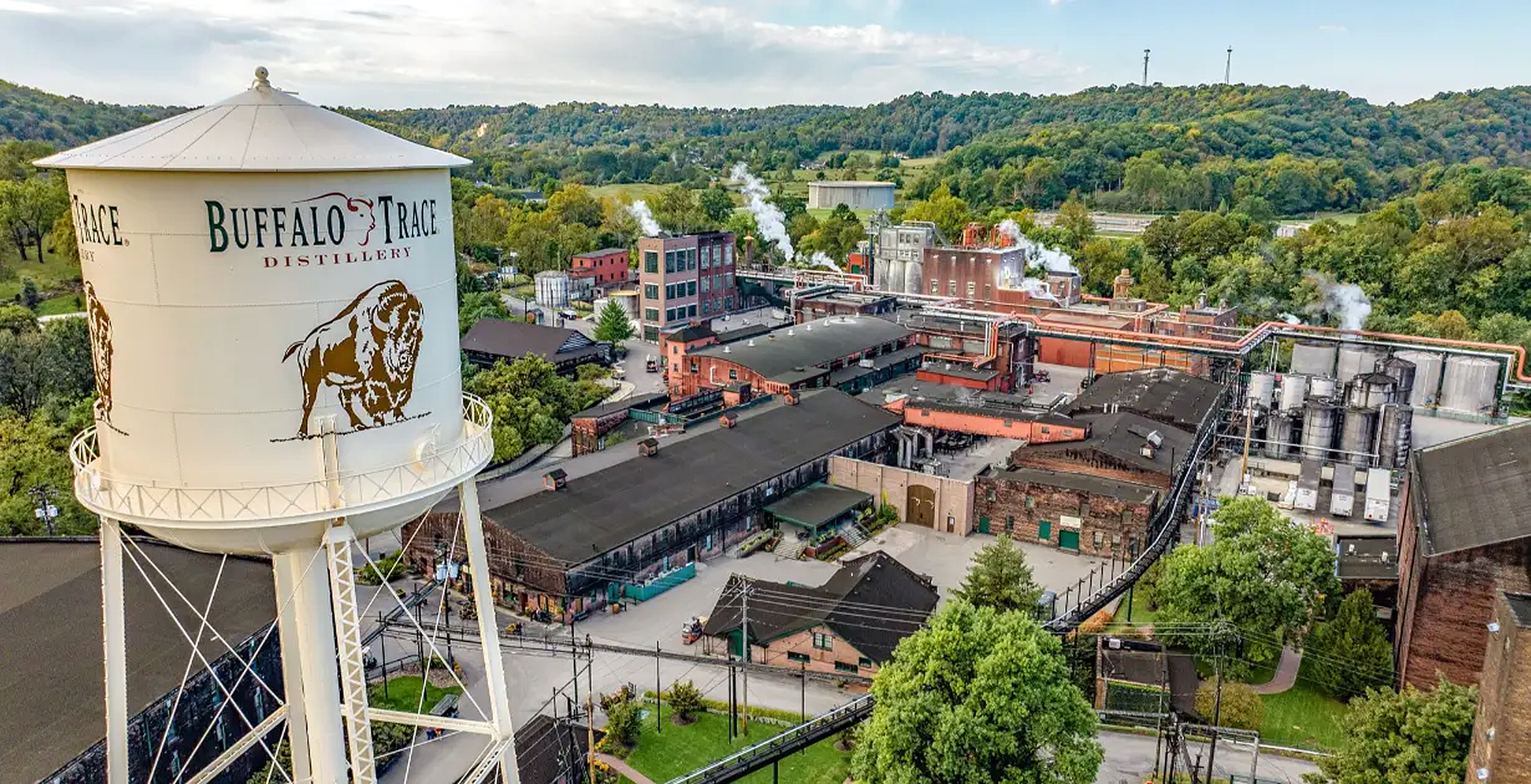 Water tower with Buffalo Trace Distillery on it